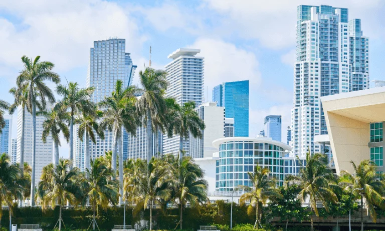 Miami real estate market skyline at sunset, highlighting the competitive environment FSBO sellers must navigate.