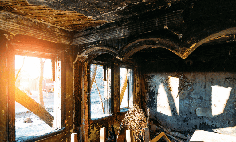 Interior structural fire damage impacting property value in Florida home